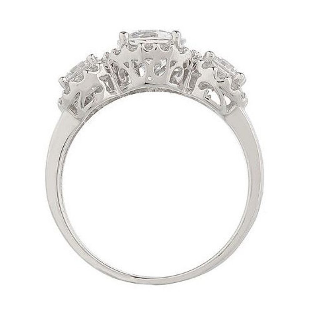 QVC Epiphany Platinum Clad Diamonique 100-Facet 3 Stone Ring  0107 - Picture 2 of 4
